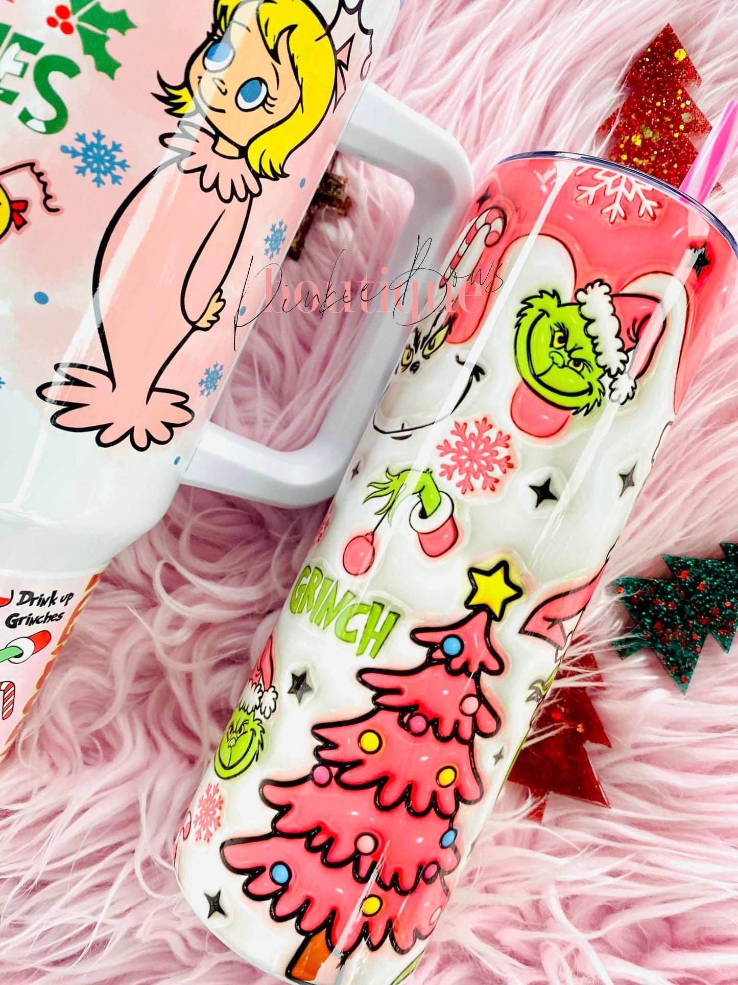 Pink Christmas/Grinch Tumbler/Sublimated Tumbler/Coffee Tumbler