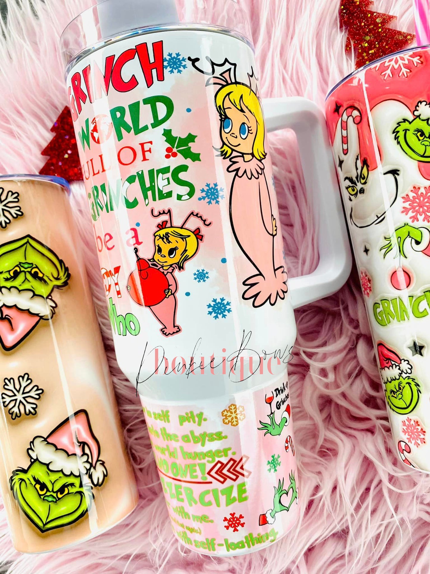 Pink Christmas/Grinch Tumbler/Sublimated Tumbler/Coffee Tumbler
