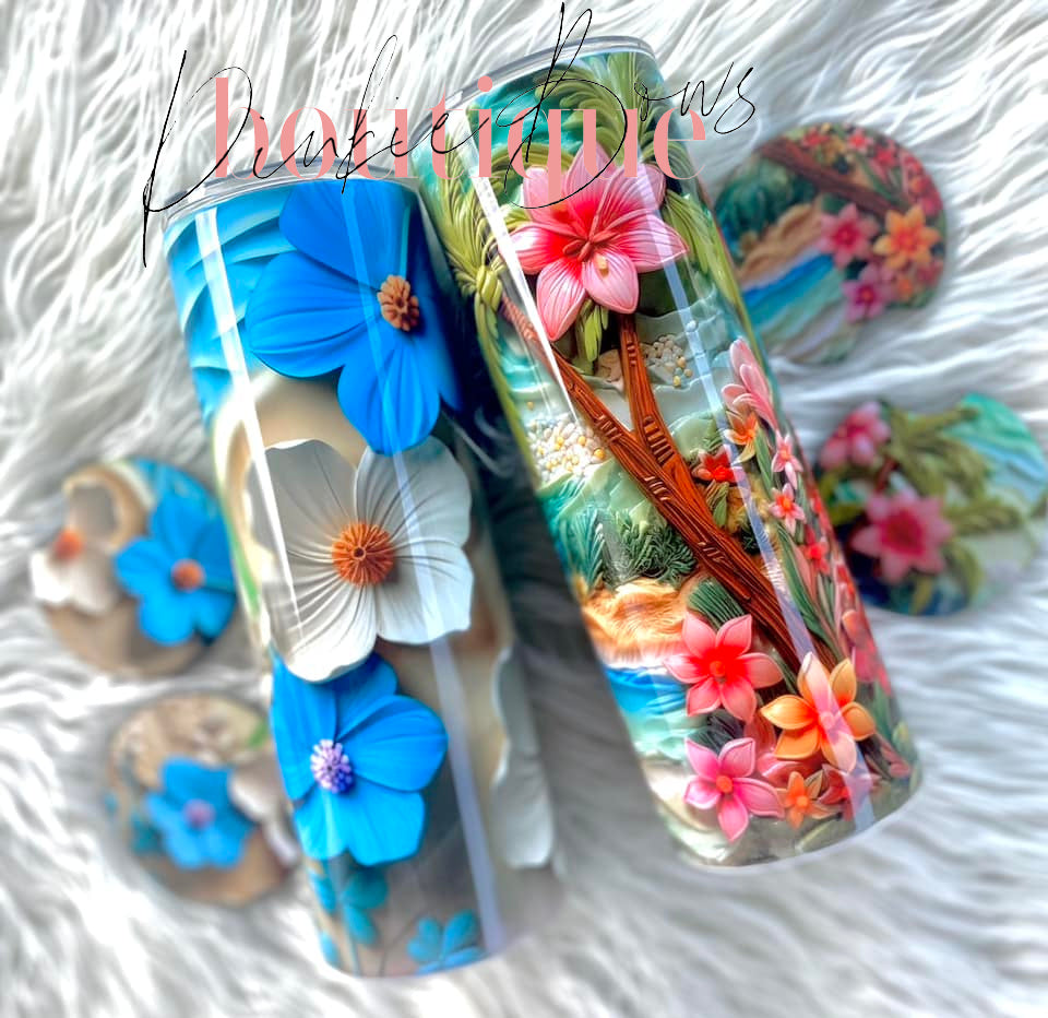 3d/Island Flower Tumbler/Beach Tumbler/Sublimated Tumbler/Coffee Tumbler