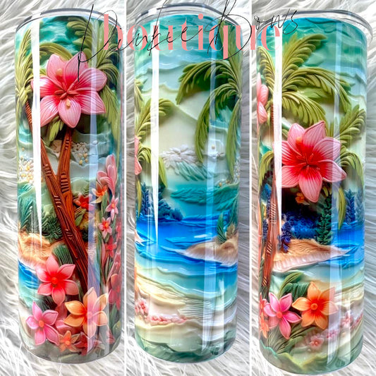 3d/Island Flower Tumbler/Beach Tumbler/Sublimated Tumbler/Coffee Tumbler